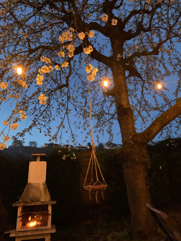 Romantischer Garten in der Abenddämmerung