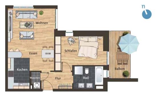 Schöne und hochwertige 2-Zimmer Wohnung mit großem Balkon - Wohnung in Lahr
