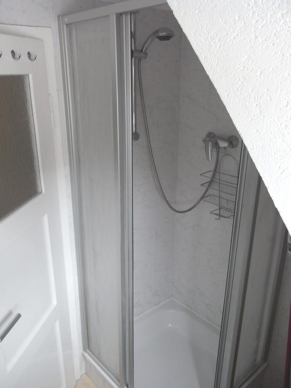 Flatshare Milbertshofen-Am Hart Wolfoltstr. - Moderne Duschkabine mit verchromtem Utensilienregal und Komfort-Duschkopf