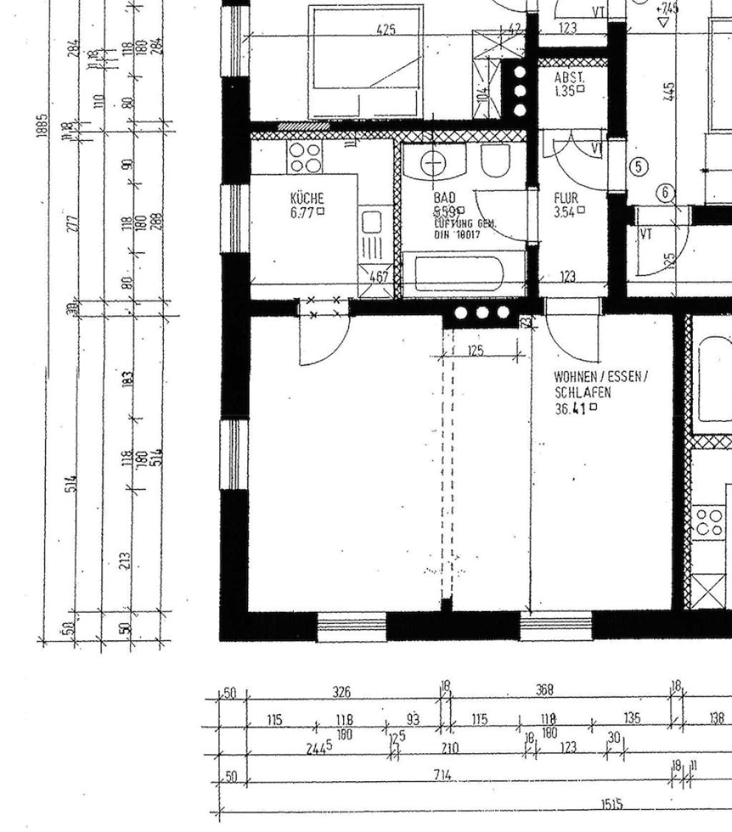 1-Zimmer-Wohnung Sendling Oberländerstraße 29 - Grundriss