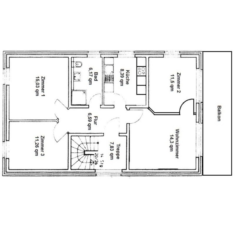 WG-Zimmer Titz Meerhofstraße 1 B - Grundriss mit WG Zimmer 1