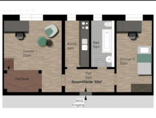Anzeigenbild: Große, helle 2-Zimmer-Wohnung im Stadtzentrum vom 01-10.2023