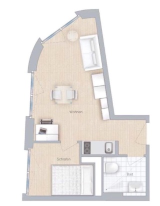 Imagen del anuncio: voll möblierte 2 Zim. Wohnung  6.OG    30m2 , 140 Bett + Schlafcouch