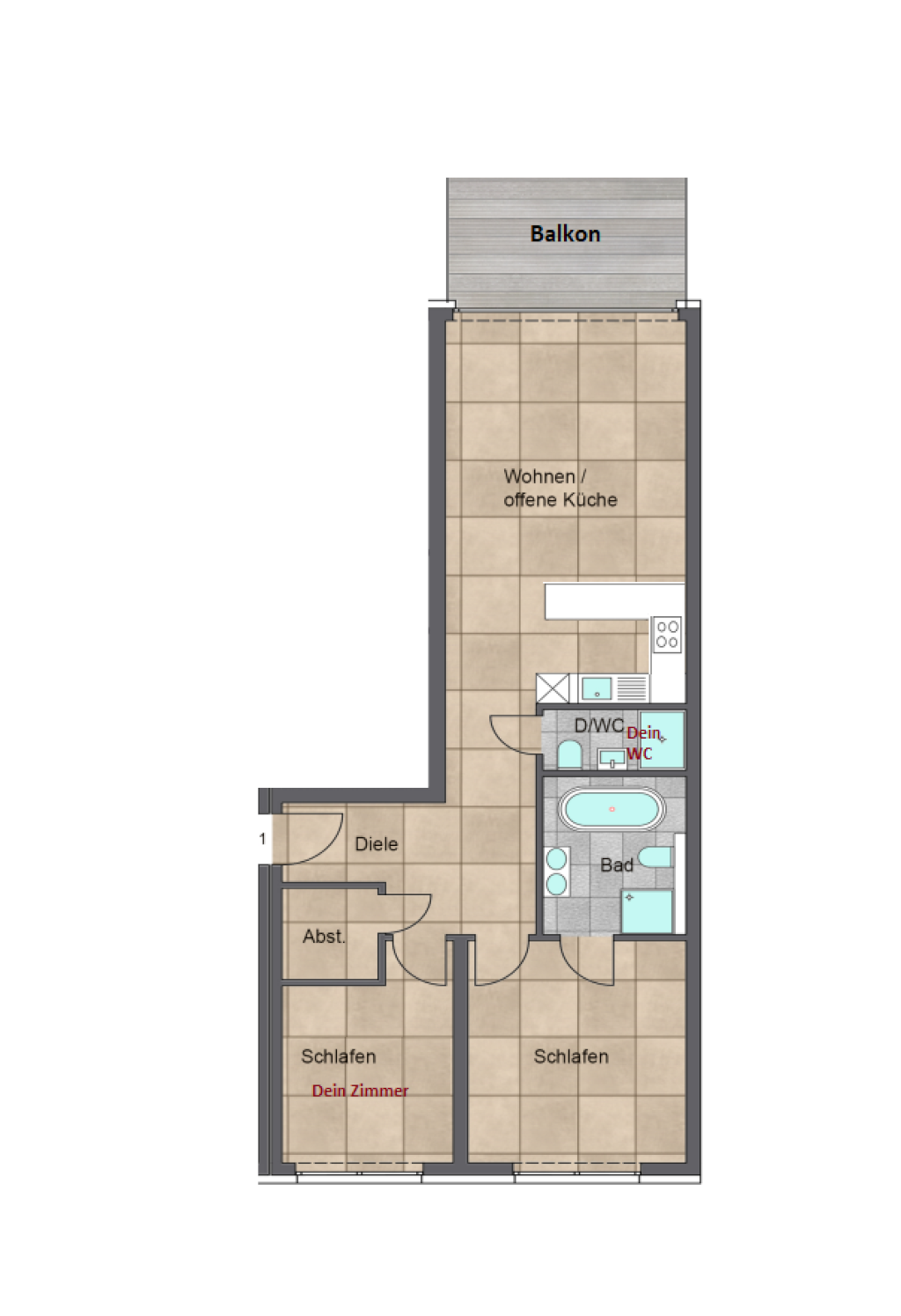WG-Zimmer Bilk Witzelstraße, xxx - Wohnungsaufteilung