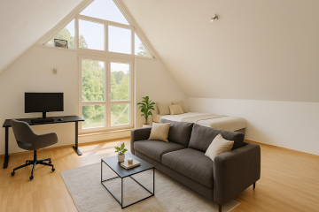 Anzeigenbild: Stilvolle 1-Zimmer-Dachgeschosswohnung mit 3 Balkonen – Zwischenmiete im September