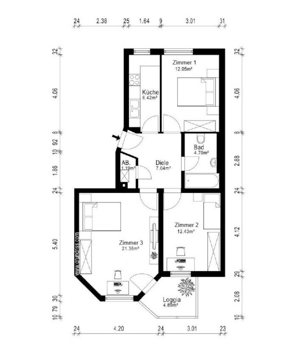 WG-Zimmer Obersendling Aidenbachstraße 115 - Grundriss Wohnung