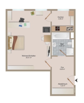 Anzeigenbild: 1 Zimmer Wohnung in Leipzig Zentrum-Süd - möbliert