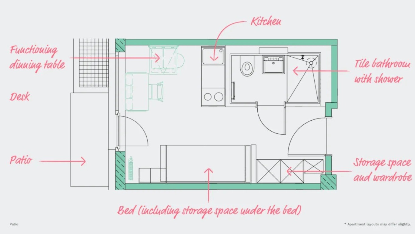 1 Room Flat Mitte Stralsunder Straße 14 - Floor plan - 18m² studio + 6m² private patio
