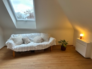 Helles Dachzimmer (ca. 18,5 m2) in 2er WG zu vermieten an Flugbegleiter*innen