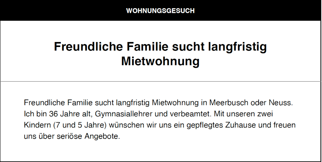 Ad image: Freundliche Familie sucht ein neues Zuhause in Meerbusch oder Neuss