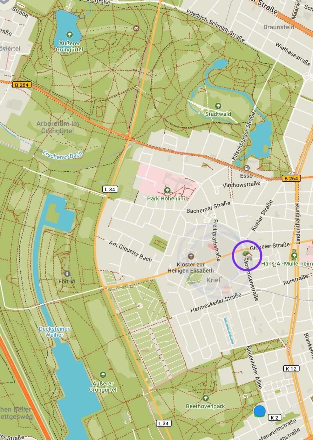 Flatshare Lindenthal Ernst-Wilhelm-Nay-Str - Karte_Grüngürtel Wildpark bis Gürtel