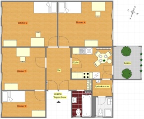 Anzeigenbild: 3er / 4er WG *neu* renovierte 4,5 ZKB Altbau in OS-Wüste, 1. OG, Balkon/ Loggia, neue EBK, Gartenmitbenutzung, schön hell (Nähe Uni/Schloss), 2 Bäder.  Sehr zentral, ruhig und charmant.