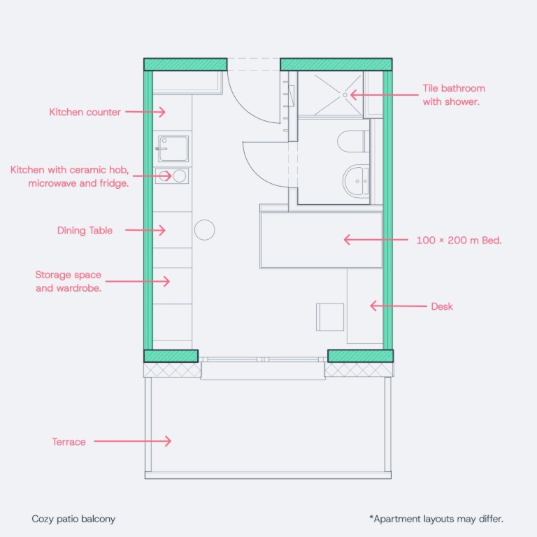 K115 by Neon Wood Student Housing - Cozy Patio/Balcony – Melatengürtel 113, 50825 Köln Ehrenfeld – Vorschaubild 5