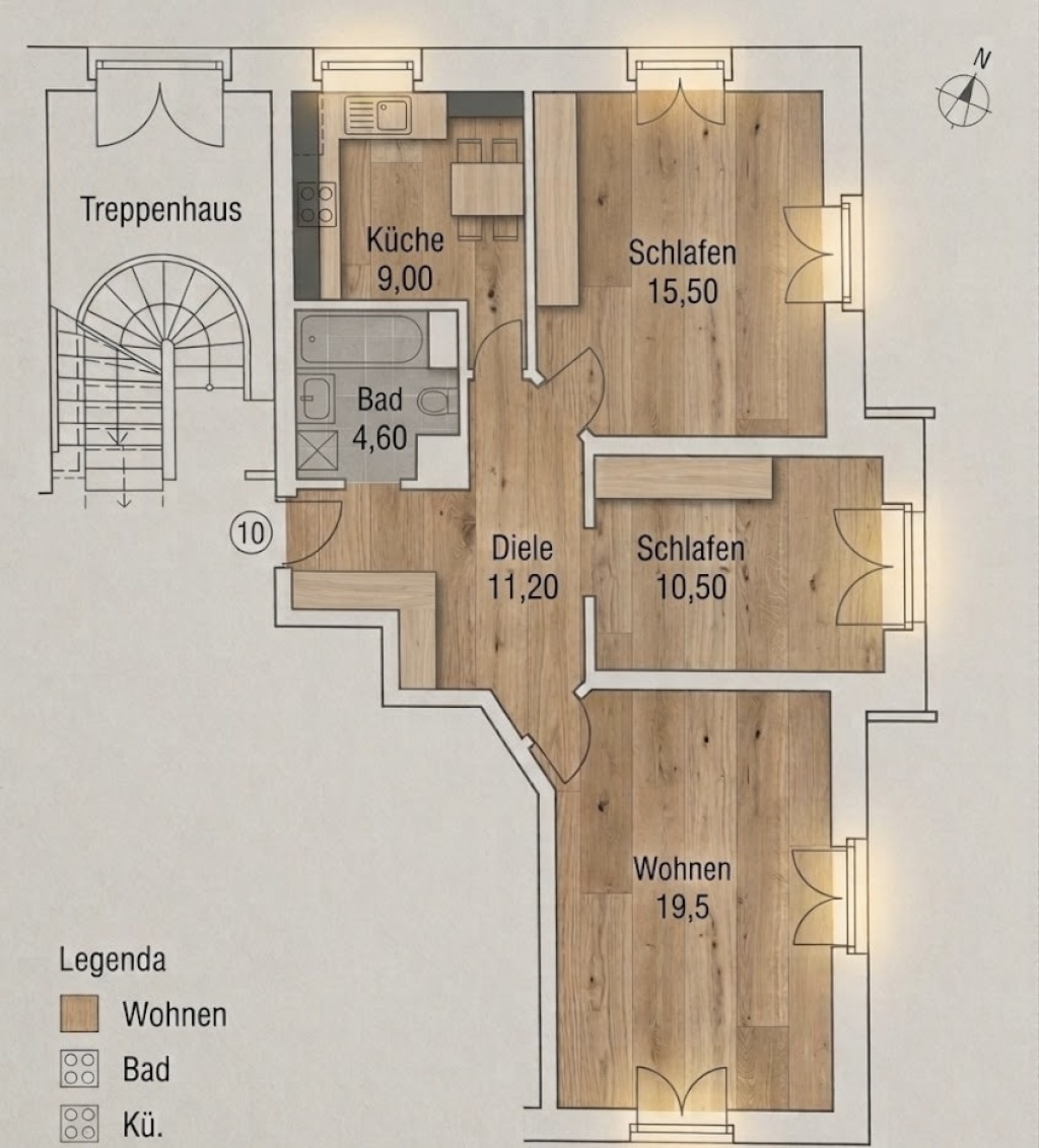 Hochwertig sanierte 3-Zimmer-Wohnung