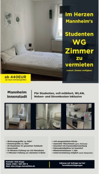 Anzeigenbild: Studenten WG im Herzen Mannheim‘s
