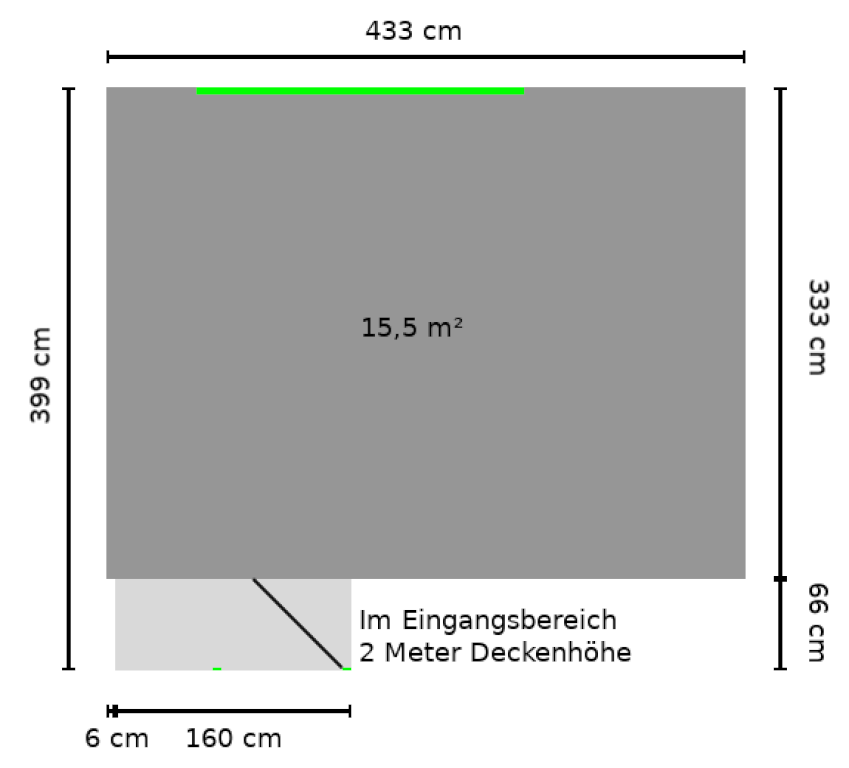 Habitación en WG Innenstadt Weidengasse - Zimmer 2 - Neben Küche und Badezimmer - Grundriss