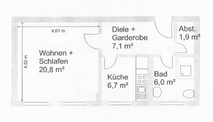 Anzeigenbild: Frisch renovierte 1‐ZKB‐Wohnung mit EBK · Saarbrücken‐Dudweiler · provisionsfrei