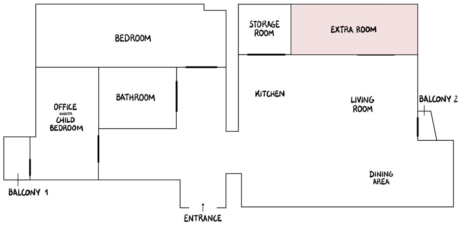 Wohnung Prenzlauer Berg Dietrich-Bonhoeffer-Straße 2 - Grundriss ("Extra room" nutzen wir als privater Abstellraum)
