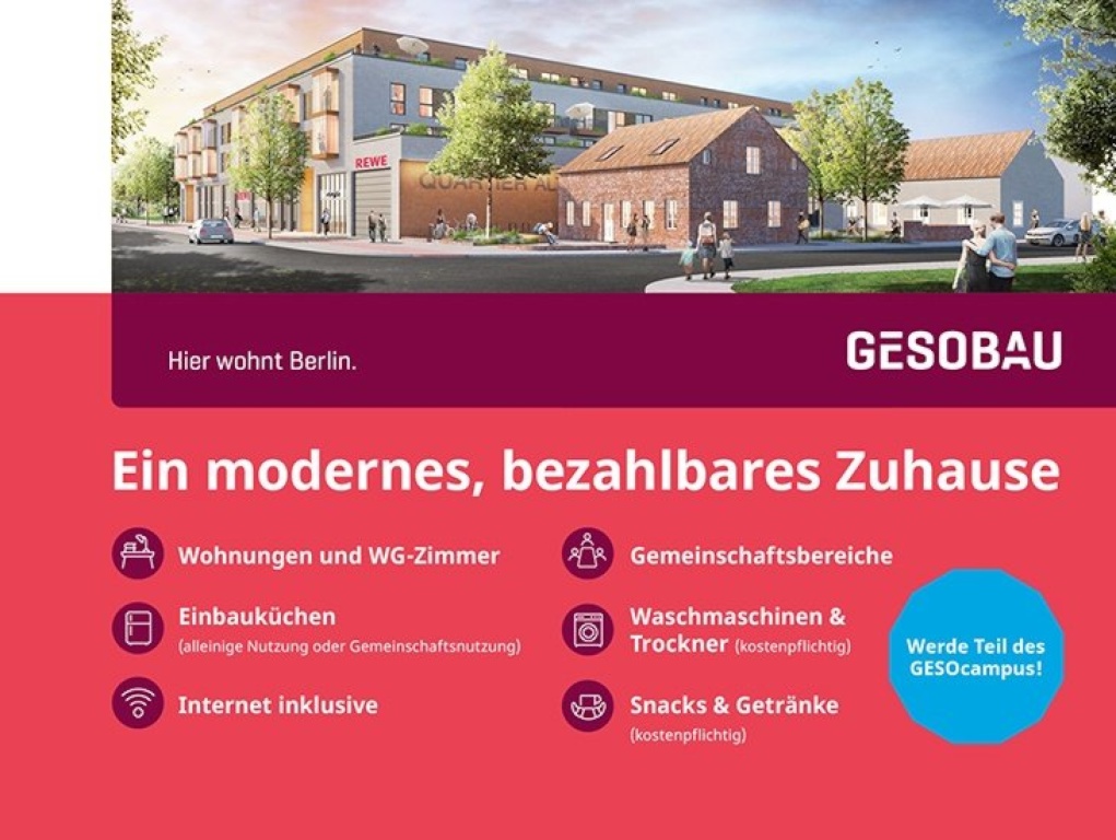 WG-Zimmer Reinickendorf Roedernallee  118F - GESOcampus bezahlbares Zuhause