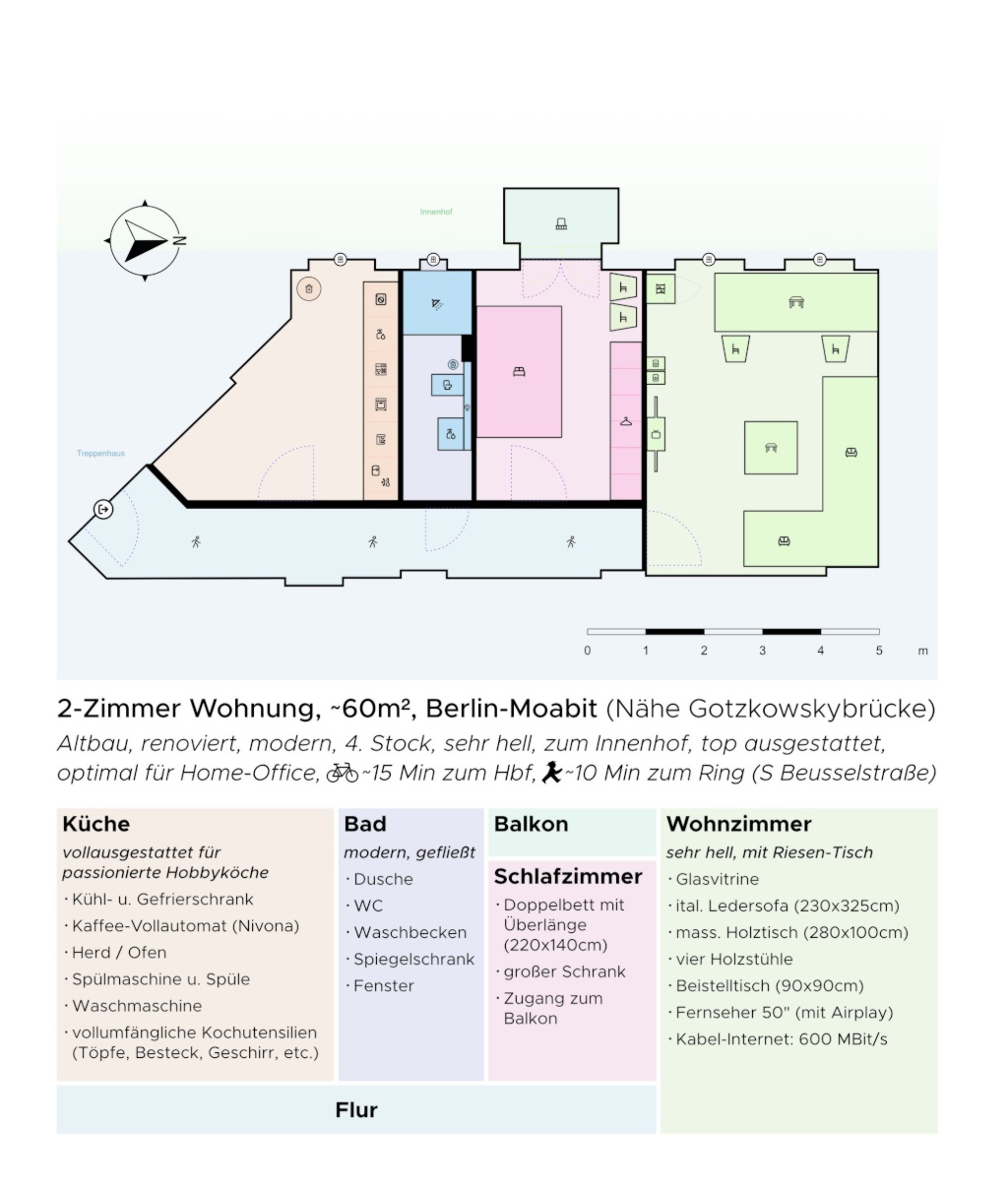 Helle, sanierte 60m2-Altbauwohnung in Moabit, voll möbliert, ruhiger Hofblick – Kaiserin-Augusta-Allee, 10553 Berlin Moabit – Vorschaubild 14