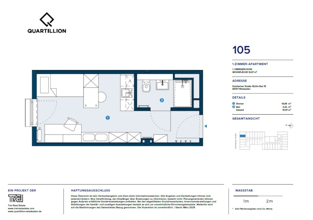 1 Monat mietfrei! Clever geschnittenes 1-Zimmer-Apartment in bester Lage – Im Rad 15, 65197 Wiesbaden Biebrich – Vorschaubild 8