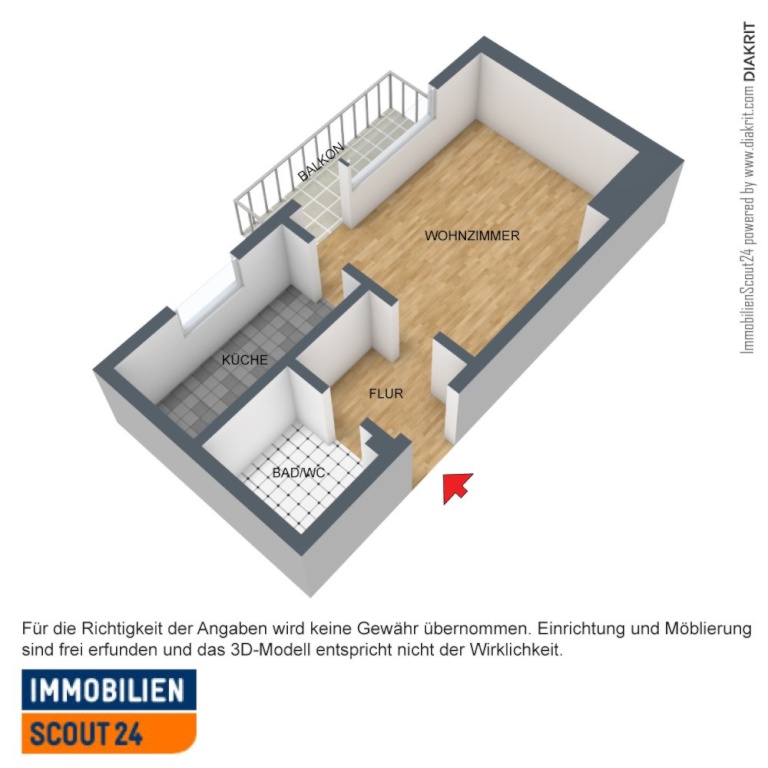 Helle 1-Zimmer-Wohnung mit Balkon in Stuttgart-Stammheim, nah zu BOSCH, PORSCHE, TRUMPF, SIKA, WÜSTENROT neu zu vermieten