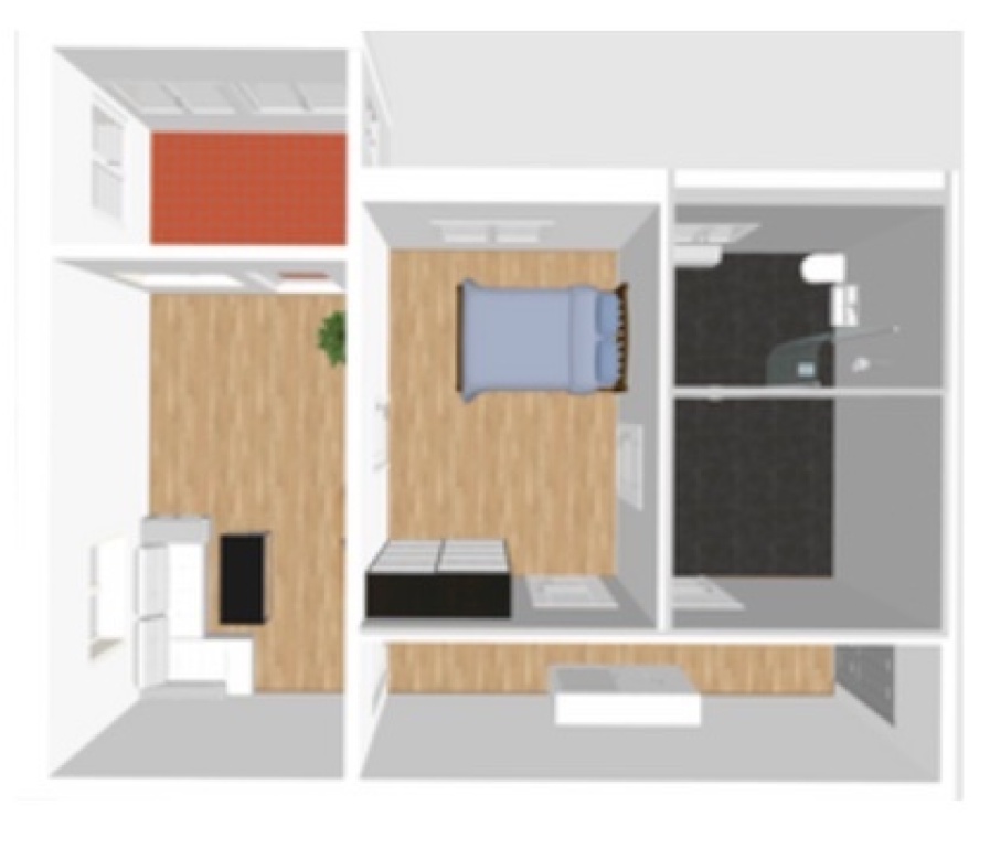 schöne möblierte 2-Zimmer-Wohnung mit Wintergarten