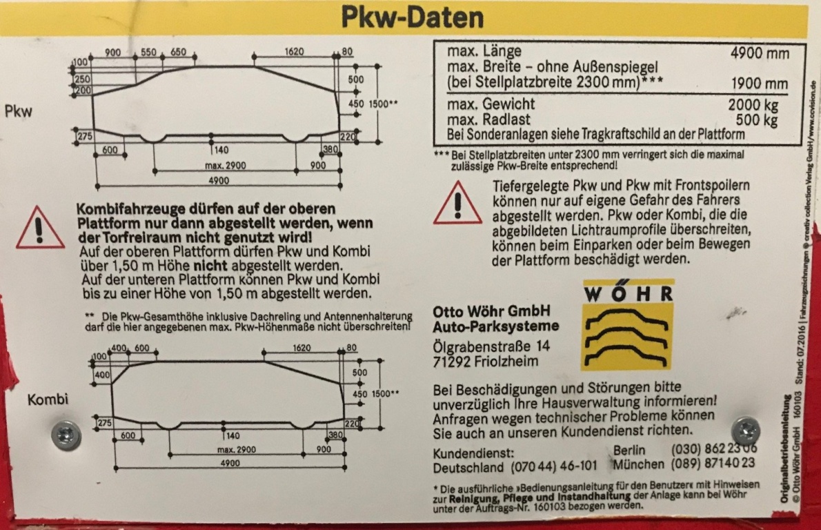 Wohnung Oberrad Offenbacher Landstraße - Maße PKW für TG-Platz