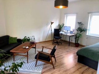 Sublet 06.09. to 17.09.2026: bright 45 m2 studio in Bergmannkiez, 3 m ceilings, standing desk, 150 Mbps fibre — photo 1
