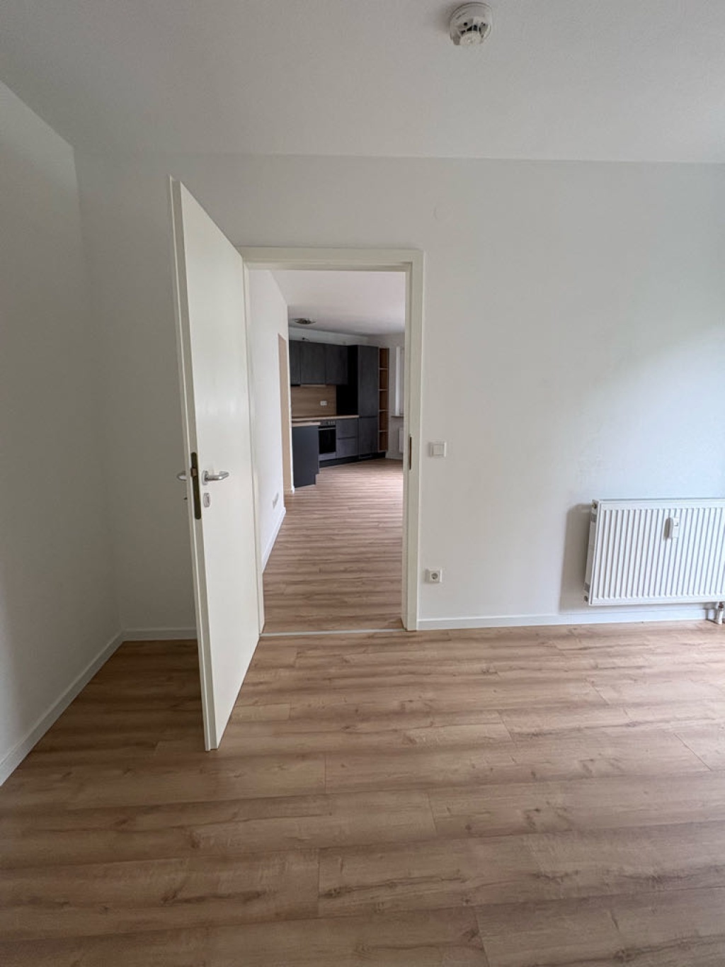 Flat Nordtadt Bienweg - Blick vom Schlafzimmer in das Wohnzimmer mit Küche