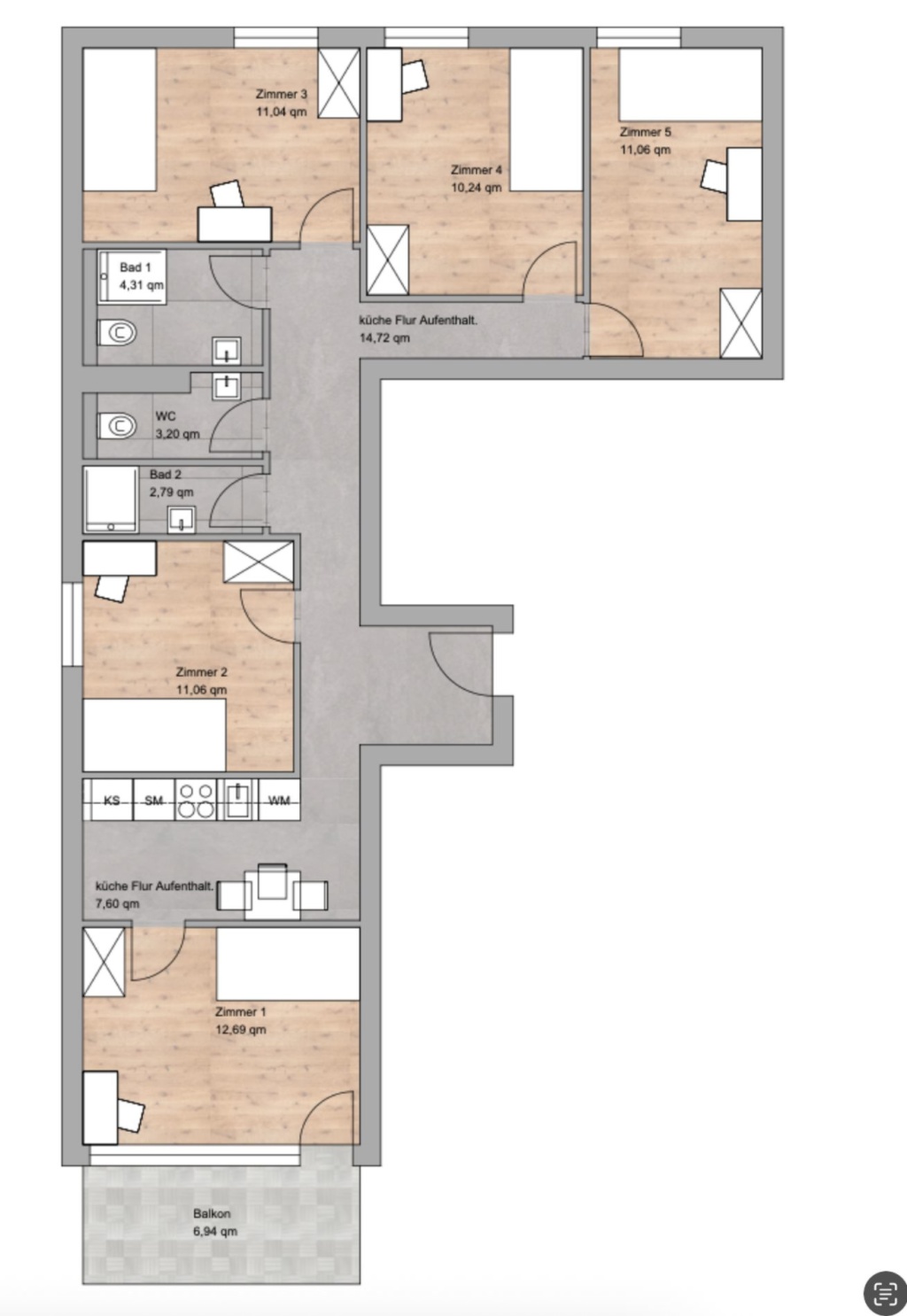 Habitación en WG München Geigenbergerstraße 23 - Grundriss