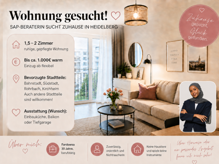 Imagen del anuncio: SAP-Beraterin sucht 1,5- bis 2-Zimmer-Wohnung in Heidelberg