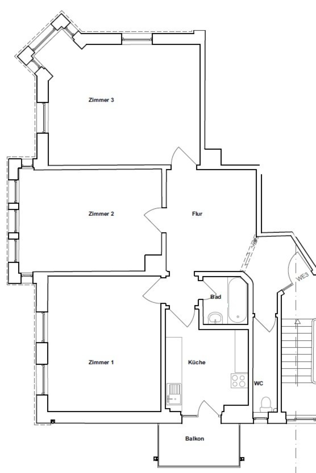 3-Zimmer-Wohnung perfekt für WG's am Kurpark – Wiesbadener Straße, 70372 Stuttgart Bad Cannstatt – Vorschaubild 6