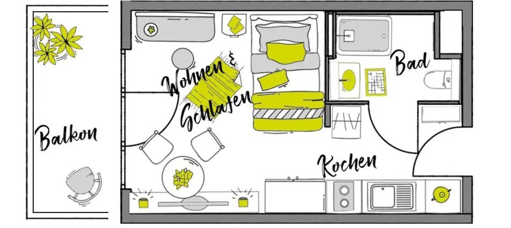 Untervermietung (Zwischenmiete / Subletting) 5 Monaten - Komfort Urban iLive Vollmöblierte Wohnung Heilbronn 23 m2 ab 01.10.2026 (717 EUR) (NUR für EINE (1) Person) Heilbronn. Suitable for Young Professionals / Students / Interns / Trainees – Schmollerstraße 55, 74074 Heilbronn Heilbronn – Vorschaubild 7