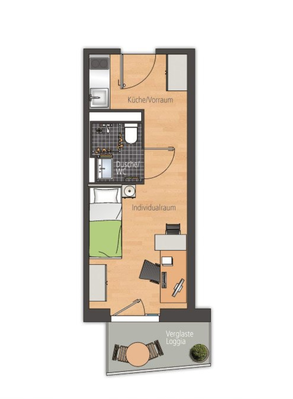 1-Zimmer-Wohnung Schwabing-Freimann Freisinger Landstraße 88 - exemplarischer Grundriss