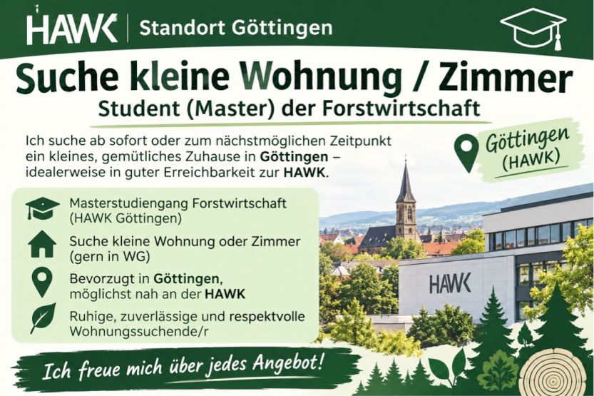 Ad image: 1 Zimmer Wohnung Studio Apartment Göttingen Nähe Nordcampus von Masterstudent gesucht