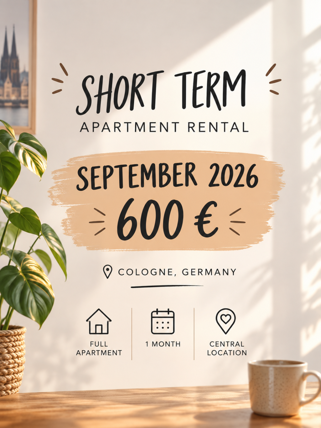 01.09.–30.09.2026_Zwischenmiete_Zentrale 1,5-Zimmer Wohnung_600,00€