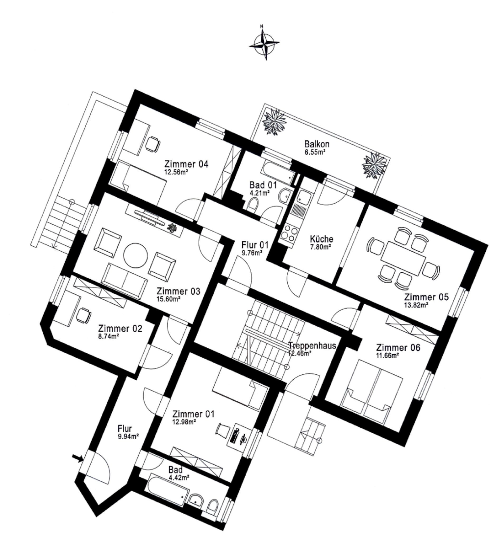 Helle 114 m2 Wohnung mit 5 Zimmern, offener Wohnküche & 2 Bädern in Leipzig