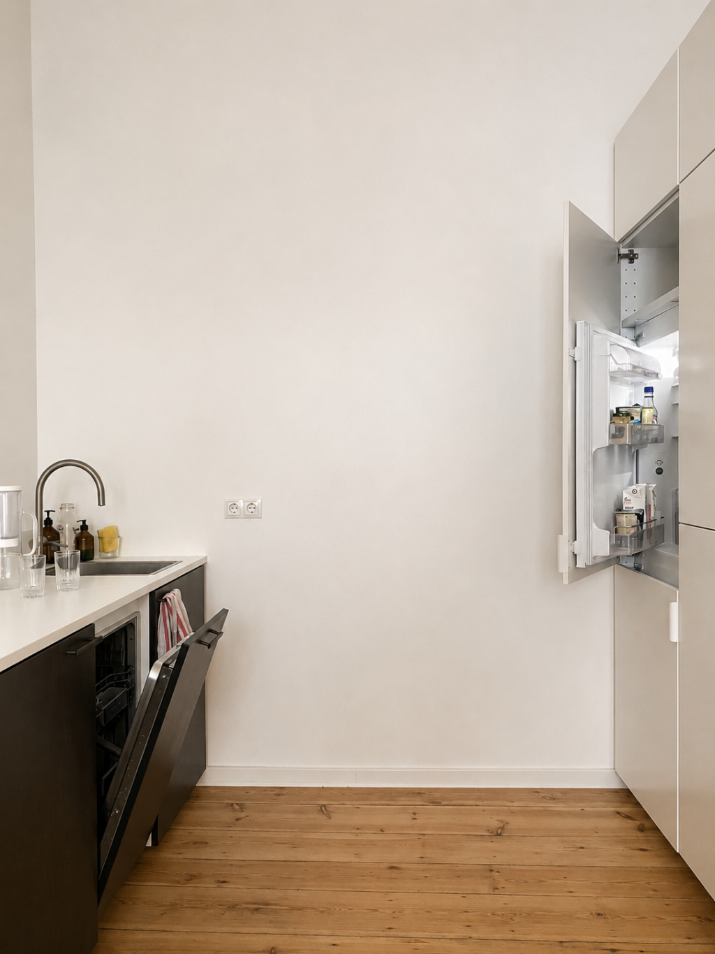 Wohnung Prenzlauer Berg Chodowieckistraße - Küche mit großem Kühlschrank und Geschirrspüler