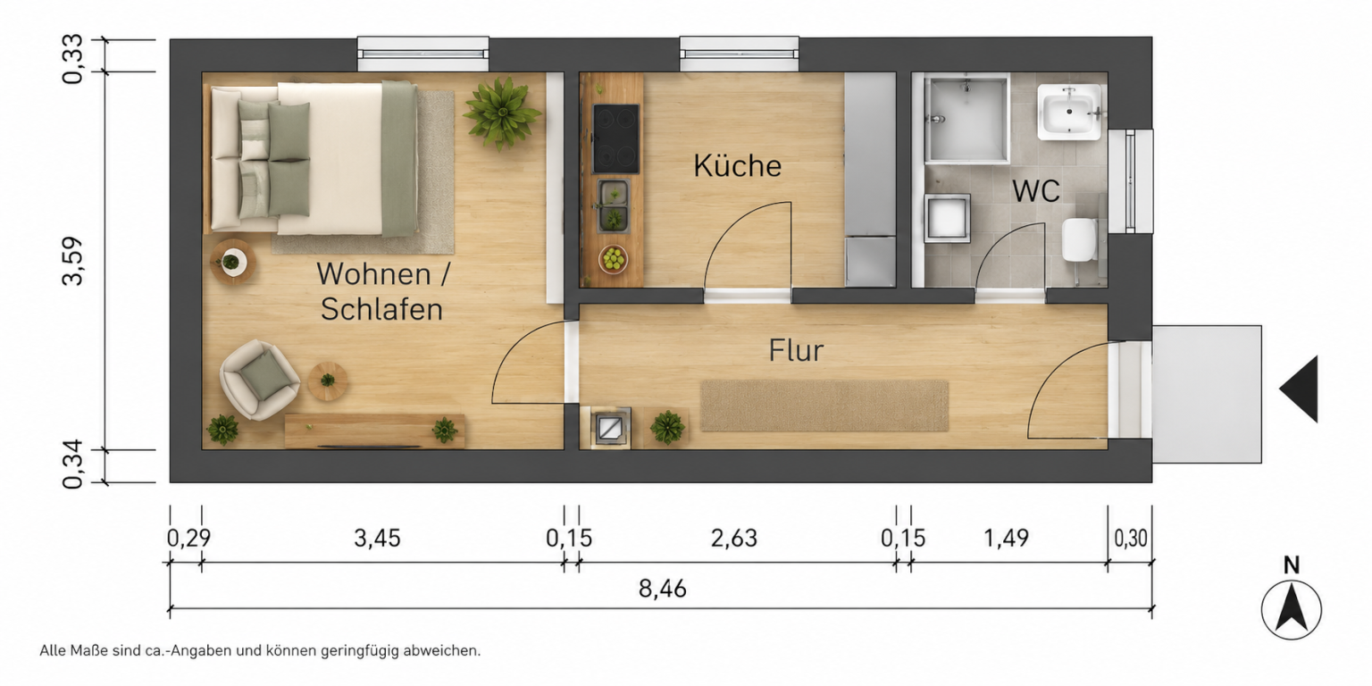 🏡 Frisch renoviertes 1-Zimmer-Apartment mit eigener Küche & eigenem Bad | Mannheim K2,9 | Ab 01.10.2026