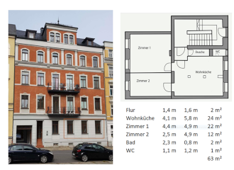 Anzeigenbild: Büro-/Praxisfläche zur Miete 2,5 Zimmer 63 m2 - Chemnitz (Schloß Chemnitz)