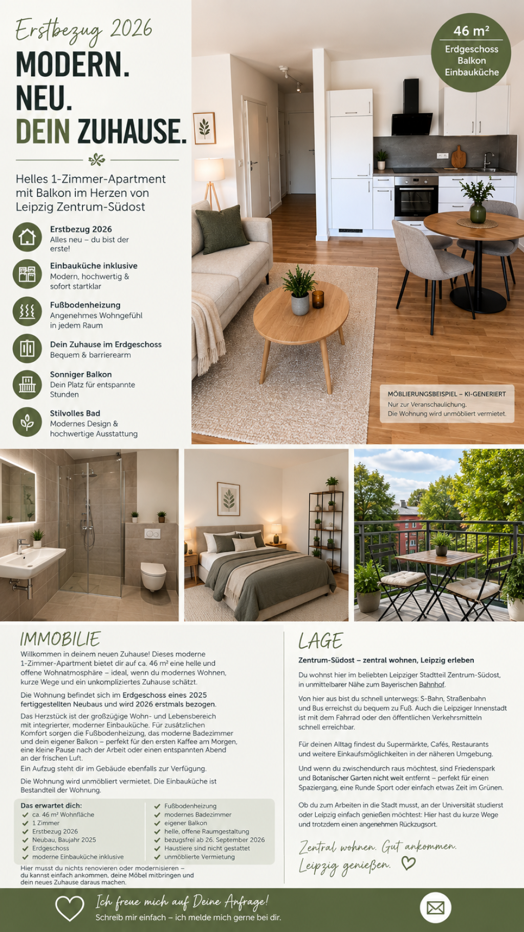 Modernes 1-Zimmer-Apartment mit Balkon – Erstbezug 2026 im Zentrum-Südost