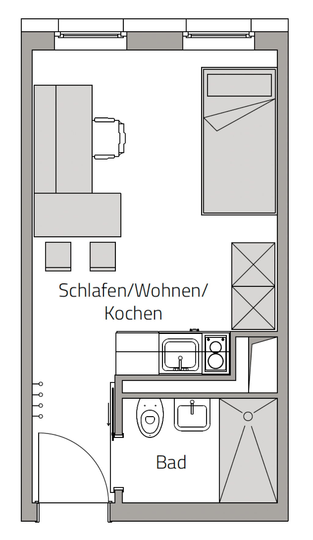 1-Zimmer-Apartment für Studierende im Livinit Würzburg – 20 m2, TG- und Motorradstellplatz – 97076 Würzburg Grombühl – Vorschaubild 2