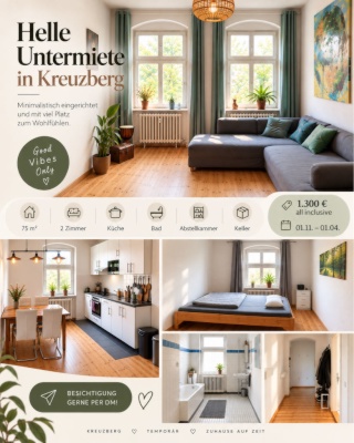 Helle 2-Zimmer-Altbauwohnung in Kreuzberg zur Zwischenmiete | 75 m2 | Nov–Apr — photo 1