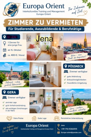 Möblierte WG-Zimmer in Jena, Gera & Pößneck – ideal für internationale Studierende, Azubis & Fachkräfte