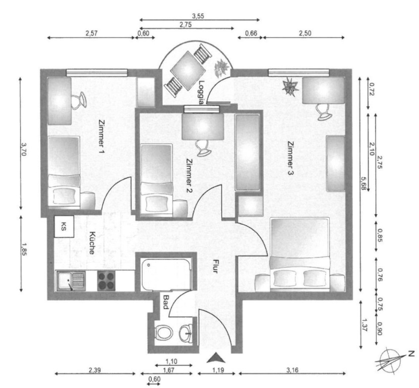 WG-Zimmer Untergiesing-Harlaching schoenstraße 18 - Grundriss