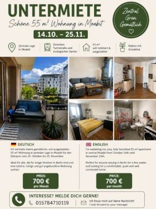 Untermiete/ Subrenting my 1,5 room Apartment in Charlottenburg/Moabit — photo 1