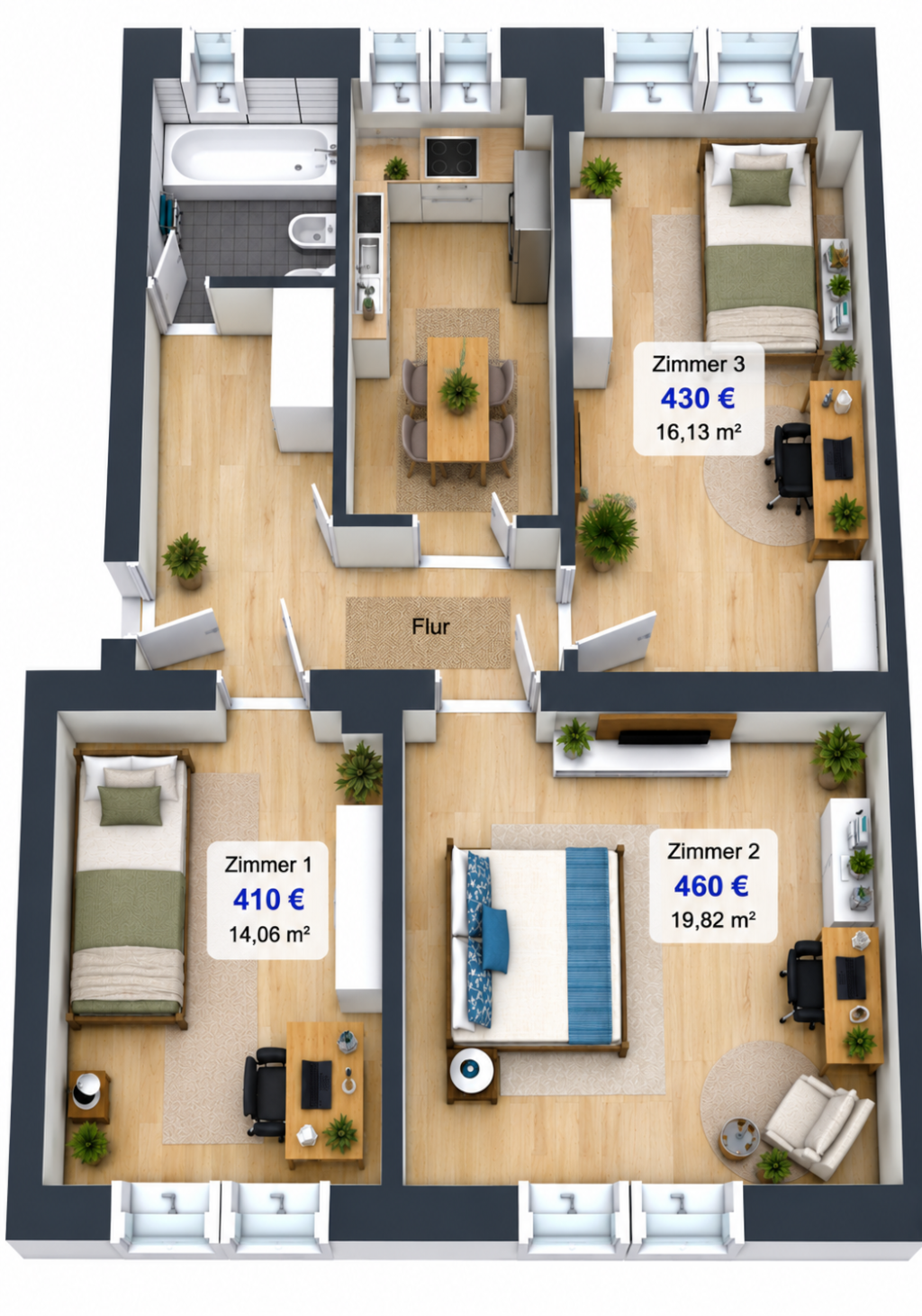 WG-Zimmer Möckern Seelenbinderstraße - Grundriss