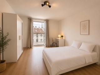 A fully furnished 3-room apartment for 3 stundents (65 m2) with a large private balcony in downtown Frankfurt