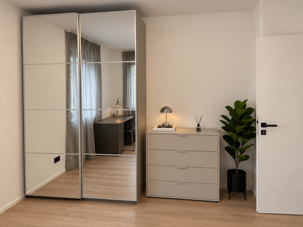 WG-Zimmer Berg am Laim Hansjakobstraße 112 - Großer Kleiderschrank mit Spiegeltüren & Stauraum